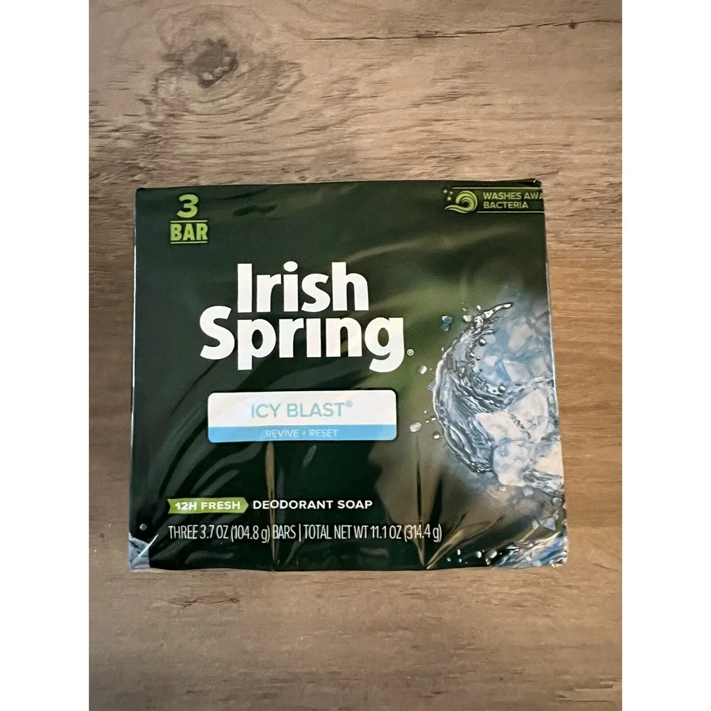 Pkg of 3 Irish Spring Icy Blast Deodorant‎ Soap Bars 3.7 oz Each New Sealed